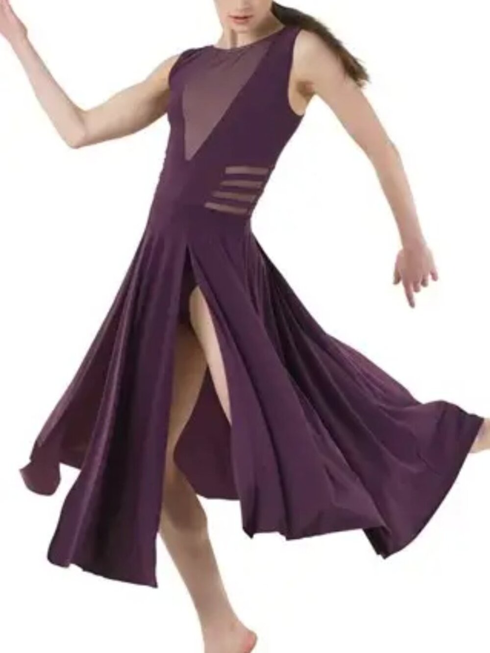 Weissman Like It or Not Mesh V-Inset Midi Costume Dress Small Adult Eggplant